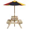 Picnic Table for 4 Kids with Umbrella | Solid Wood Fir