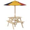 Picnic Table for 4 Kids with Umbrella | Solid Wood Fir