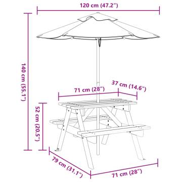 Picnic Table for 4 Kids with Umbrella | Solid Wood Fir