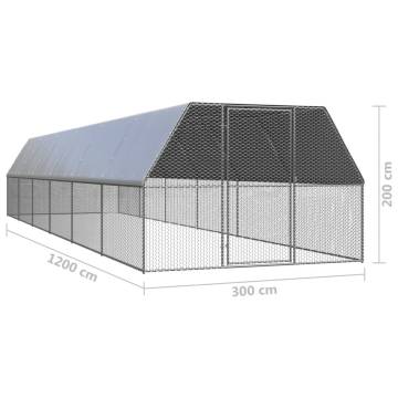 Spacious Chicken Cage 3x12x2 m Galvanised Steel - HipoMarket