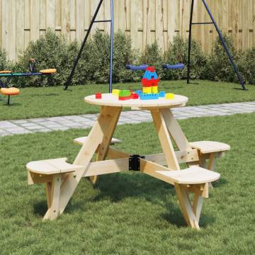 Round Picnic Table for Kids with Umbrella Hole - Solid Wood