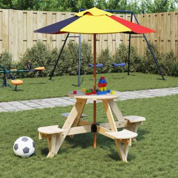 Round Picnic Table for Kids with Umbrella Hole - Solid Wood