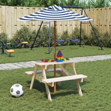 Kids Picnic Table with Umbrella - Solid Wood Fir | HipoMarket