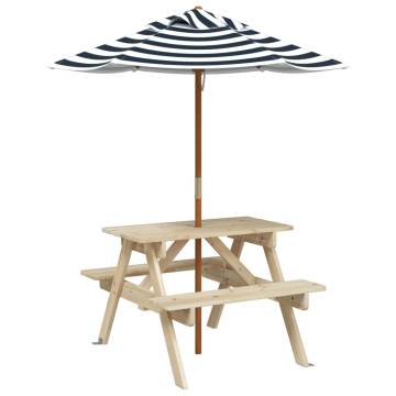 Kids Picnic Table with Umbrella - Solid Wood Fir | HipoMarket