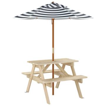 Kids Picnic Table with Umbrella - Solid Wood Fir | HipoMarket