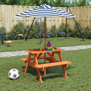 Picnic Table for 4 Kids with Umbrella - Solid Wood Fir