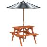 Picnic Table for 4 Kids with Umbrella - Solid Wood Fir