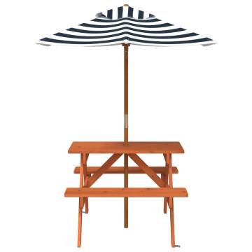 Picnic Table for 4 Kids with Umbrella - Solid Wood Fir