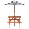 Picnic Table for 4 Kids with Umbrella - Solid Wood Fir