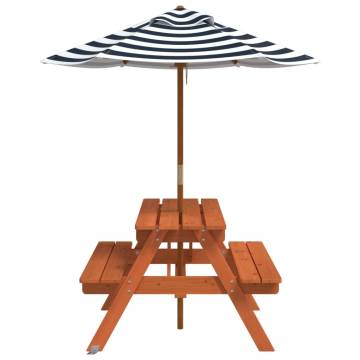 Picnic Table for 4 Kids with Umbrella - Solid Wood Fir