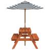 Picnic Table for 4 Kids with Umbrella - Solid Wood Fir