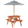 Picnic Table for 4 Kids with Umbrella - Solid Wood Fir