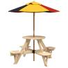 Kids Picnic Table with Umbrella - Solid Wood Fun for 4