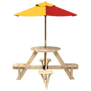 Kids Picnic Table with Umbrella - Solid Wood Fun for 4