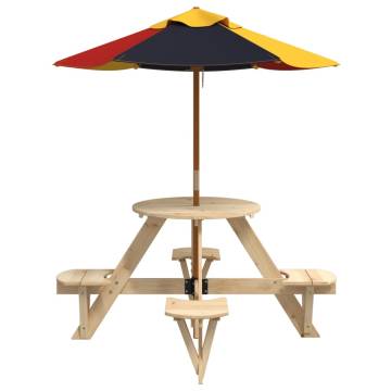 Kids Picnic Table with Umbrella - Solid Wood Fun for 4