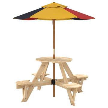 Kids Picnic Table with Umbrella - Solid Wood Fun for 4