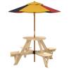 Kids Picnic Table with Umbrella - Solid Wood Fun for 4