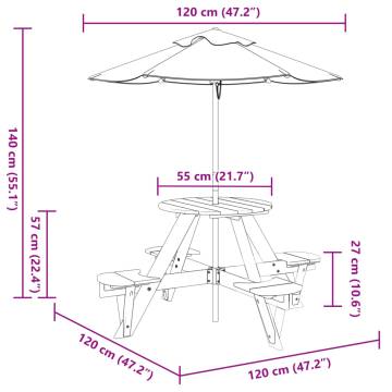 Kids Picnic Table with Umbrella - Solid Wood Fun for 4