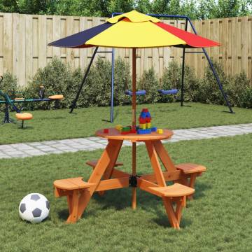 Kids Picnic Table for 4 with Umbrella - Solid Wood Fir