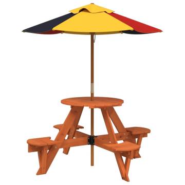 Kids Picnic Table for 4 with Umbrella - Solid Wood Fir