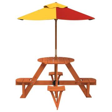 Kids Picnic Table for 4 with Umbrella - Solid Wood Fir