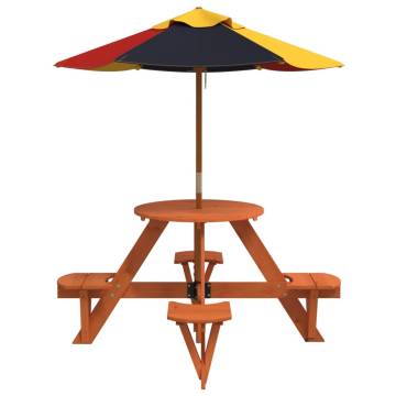 Kids Picnic Table for 4 with Umbrella - Solid Wood Fir