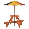 Kids Picnic Table for 4 with Umbrella - Solid Wood Fir