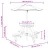 Kids Picnic Table for 4 with Umbrella - Solid Wood Fir