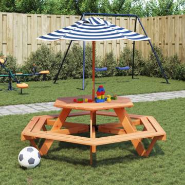 Hexagon Picnic Table for 6 Kids with Umbrella - Solid Fir Wood