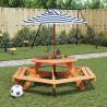  Picnic Table for 6 Kids with Umbrella Hexagon Solid Wood Fir Colour dark brown and blue Quantity in Package 1 