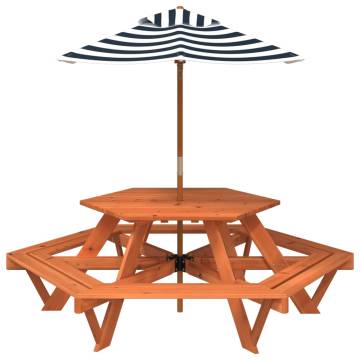 Hexagon Picnic Table for 6 Kids with Umbrella - Solid Fir Wood