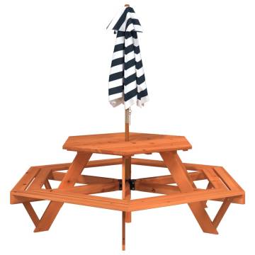 Hexagon Picnic Table for 6 Kids with Umbrella - Solid Fir Wood