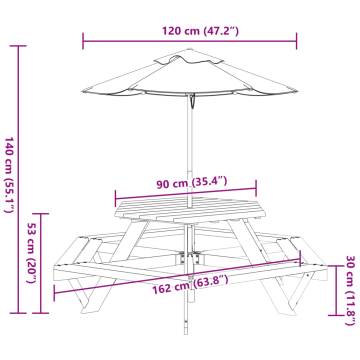 Hexagon Picnic Table for 6 Kids with Umbrella - Solid Fir Wood