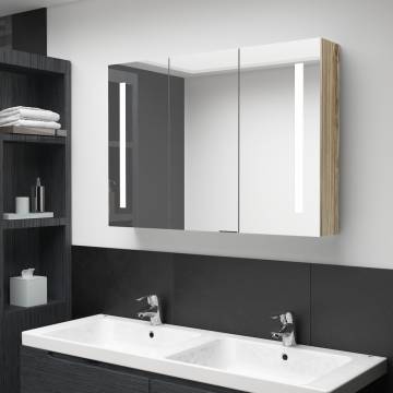 LED Bathroom Mirror Cabinet 89x14x62 cm - Oak Style