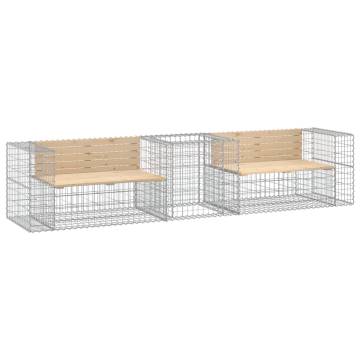 Garden Bench with Gabion Basket - Solid Wood Pine