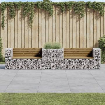 Stylish Garden Bench with Gabion Basket - Pinewood & Steel