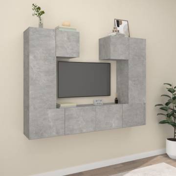 6 Piece Concrete Grey TV Cabinet Set - Stylish Storage Solution