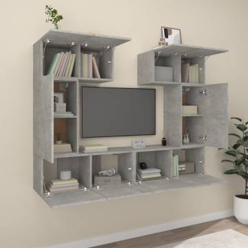 6 Piece Concrete Grey TV Cabinet Set - Stylish Storage Solution