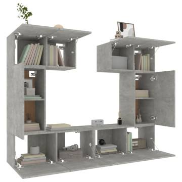 6 Piece Concrete Grey TV Cabinet Set - Stylish Storage Solution