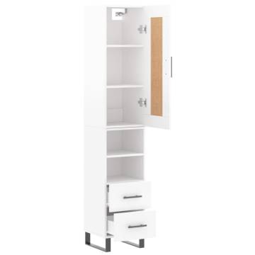 Stylish Highboard High Gloss White - 34.5x34x180 cm