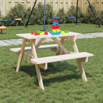 Solid Wood Picnic Table for 4 Kids with Umbrella Hole