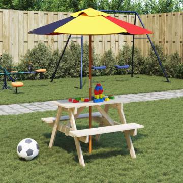 Solid Wood Picnic Table for 4 Kids with Umbrella Hole