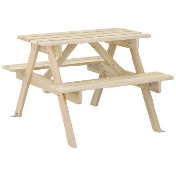 Solid Wood Picnic Table for 4 Kids with Umbrella Hole