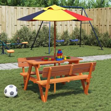 Picnic Table for 4 Kids with Umbrella - Solid Wood Fir