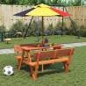  Picnic Table for 4 Kids with Umbrella Solid Wood Fir Colour dark brown and multicolour Quantity in Package 1 