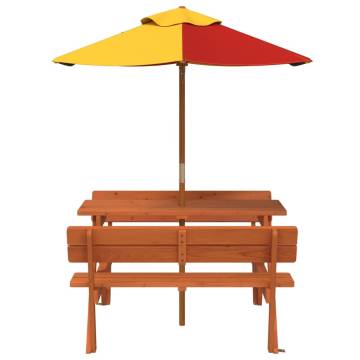 Picnic Table for 4 Kids with Umbrella - Solid Wood Fir