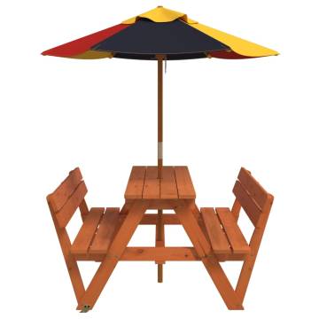 Picnic Table for 4 Kids with Umbrella - Solid Wood Fir