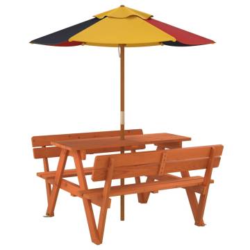 Picnic Table for 4 Kids with Umbrella - Solid Wood Fir