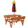 Picnic Table for 4 Kids with Umbrella - Solid Wood Fir