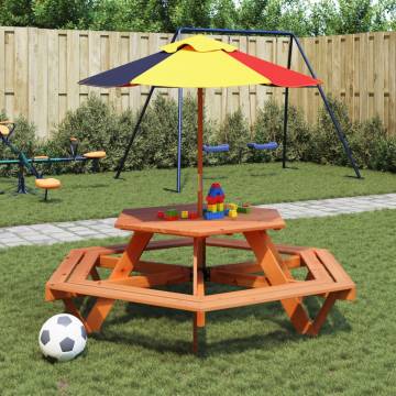 Picnic Table for 6 Kids with Umbrella - Solid Wood Fir